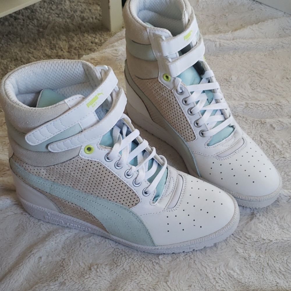 Puma High Top Wedge Sneaker White Velcro Heel 9
